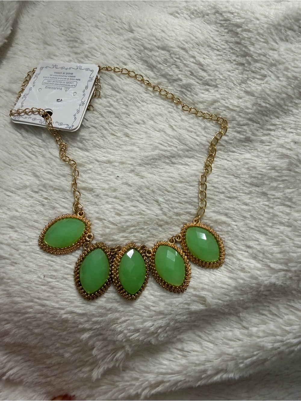 Gold Chain Necklace with Green Gemstone Accents